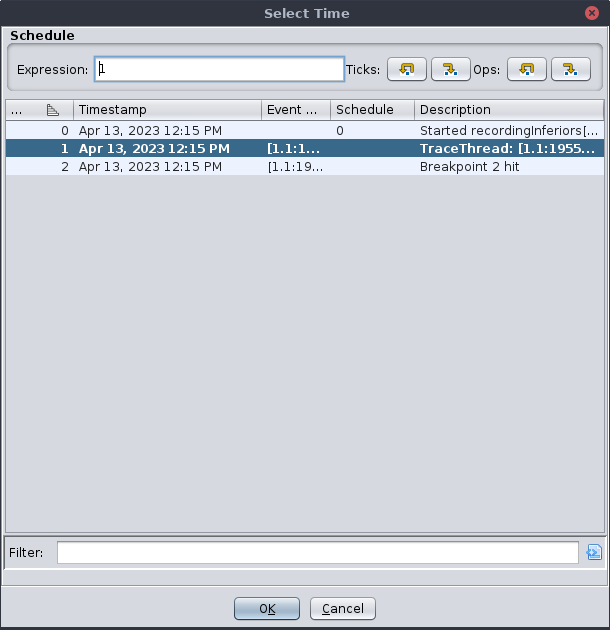 The compare times dialog