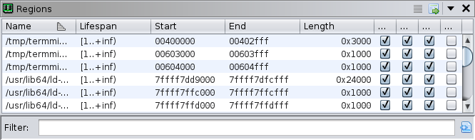 Regions window after launch