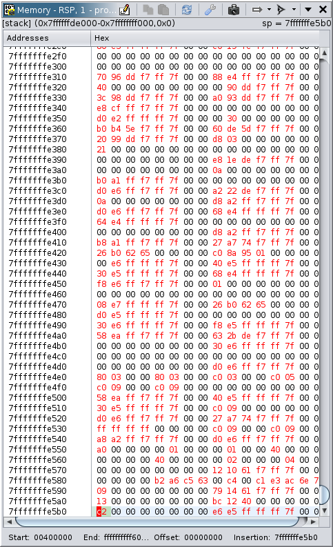 The dynamic memory view of the stack after a call to rand