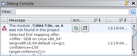 Missing module note in the debug console