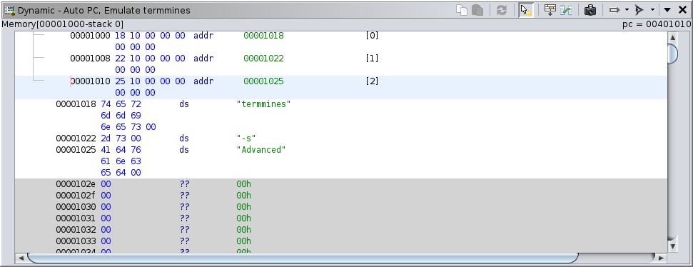 Listing after setting command-line arguments