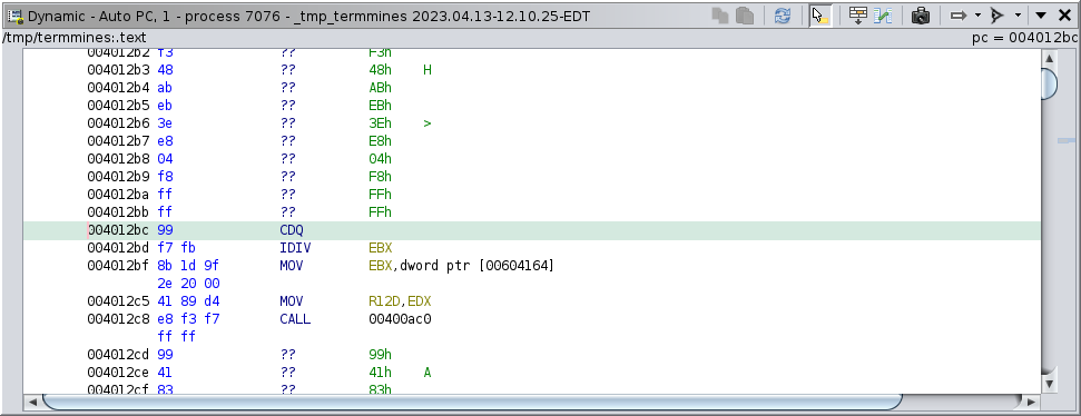 The dynamic listing after a call to rand