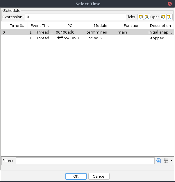 The compare times dialog