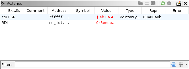 The watches window in a call to srand