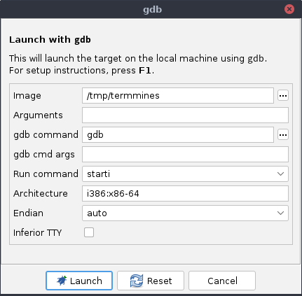Launch GDB Dialog